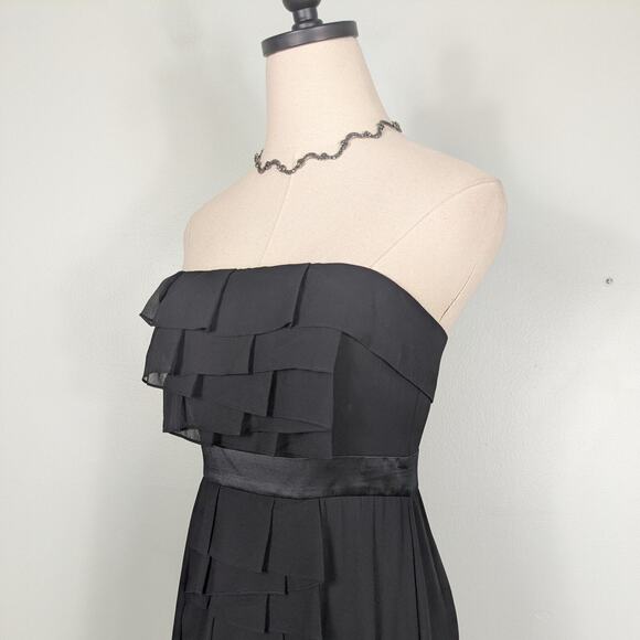 Y2K BCBG Silk Prom Dress Maxi Gown 2 Black Silk Ruffle Glam Grunge Layered Vtg - Picture 6 of 15